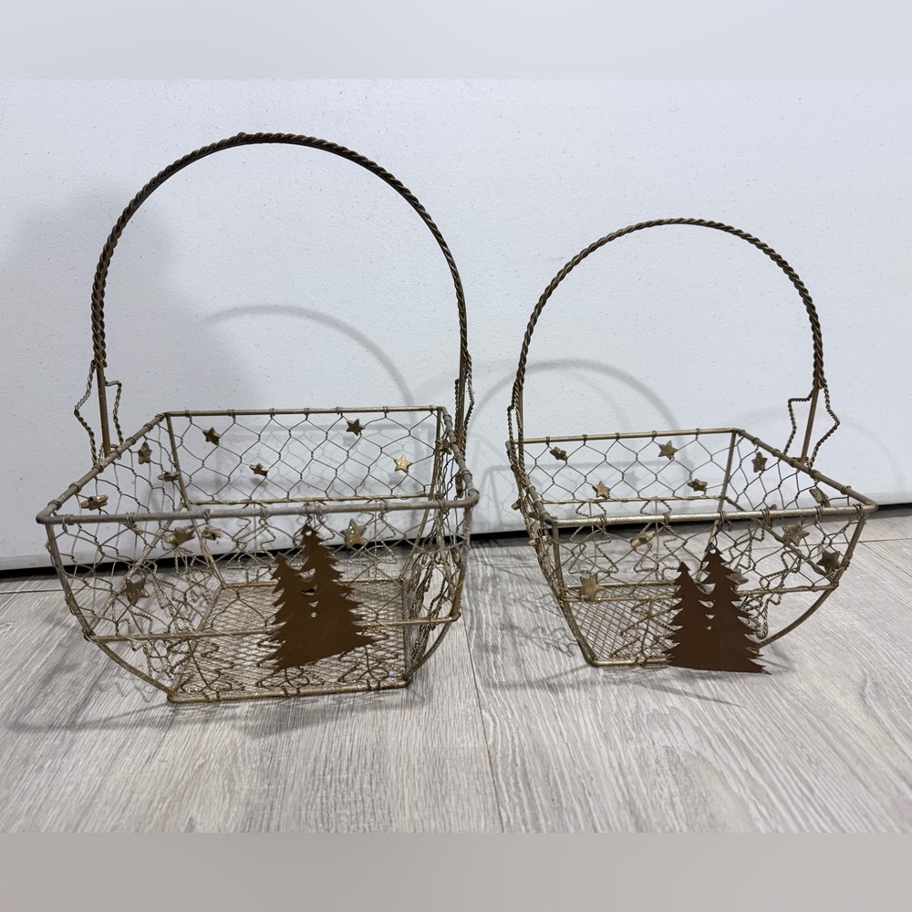 Christmas Craft Gold Wire Baskets with Tree Design
